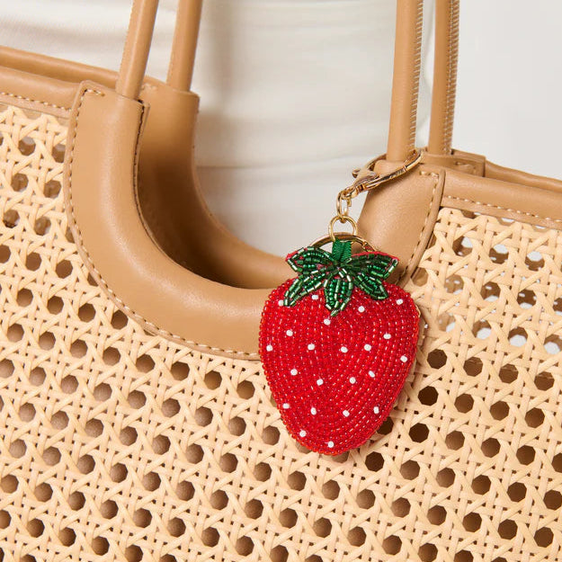 Strawberry Beaded Bag Charm Keychain