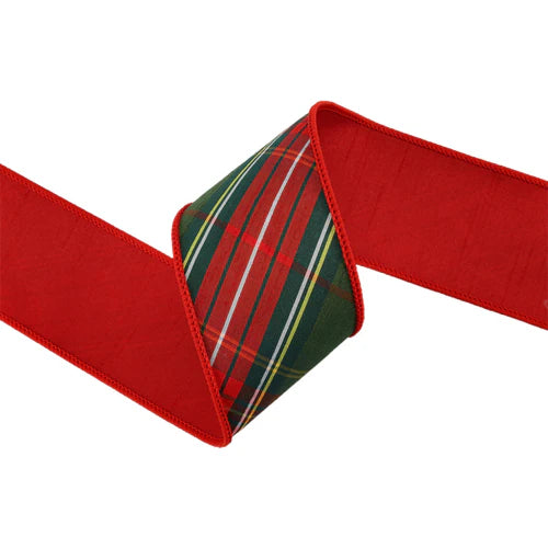 2.5" Wired Dupioni Ribbon | Red + Dark Green