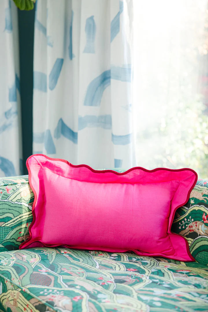 Darcy Linen Lumbar Pillow Neon Pink + Wine