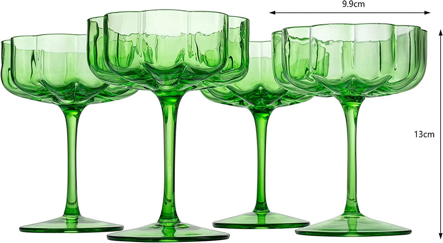Green Flower Champagne Coupes- Set of 4