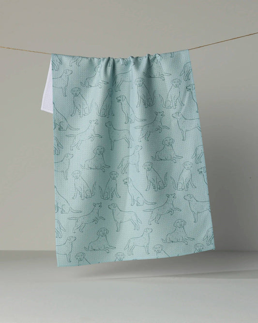 Lab Pups Tea Towel: Rain
