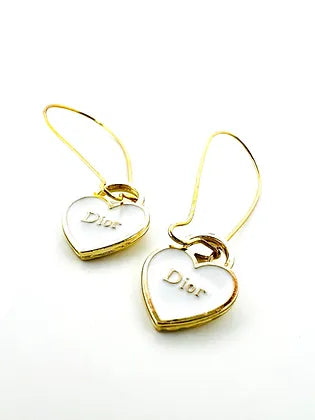 Dior White Heart Charm Hook Earrings- Semi-Charmed Wife