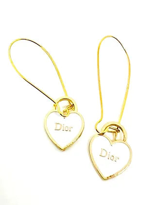 Dior White Heart Charm Hook Earrings- Semi-Charmed Wife