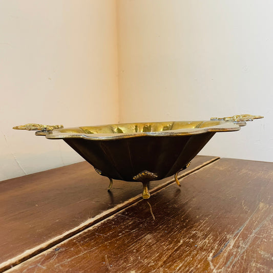 Clawfoot Brass Dish with Ornate Handles- Vintage