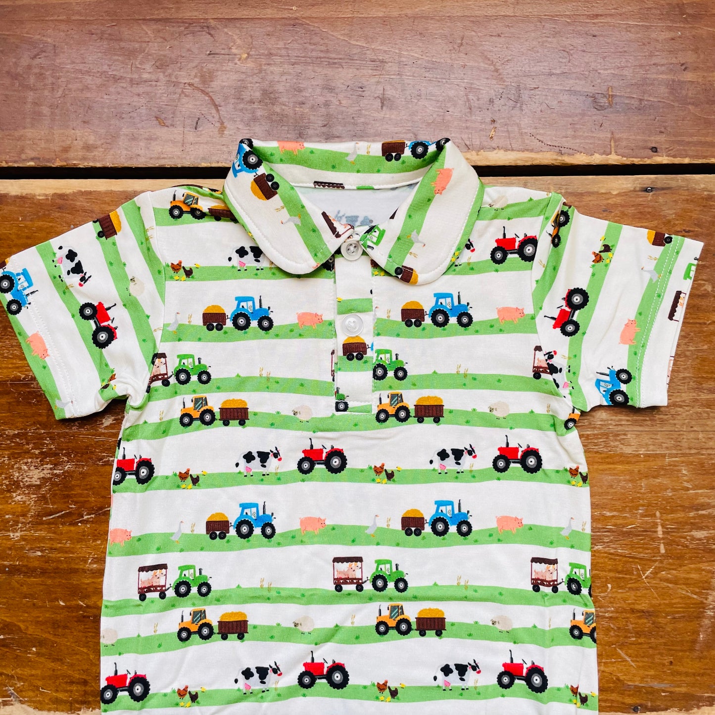 Farm Stripes Short Sleeve Polo Romper