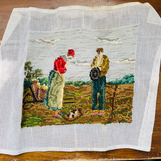Farmer Man & Woman Needlepoint- Vintage