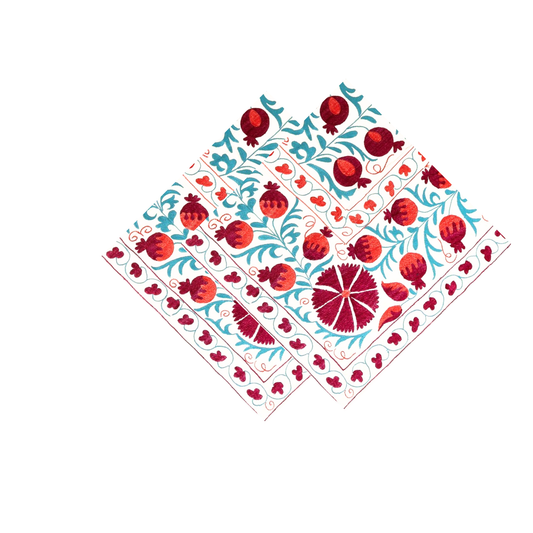 Pomegranate Block Print Suzani Cocktail Napkins