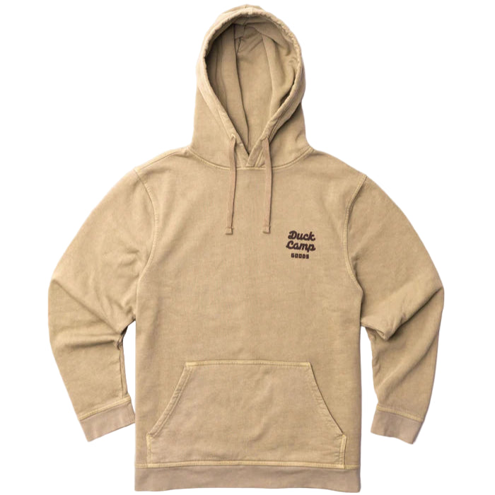 Beige hoodie with a brand logo on a white background