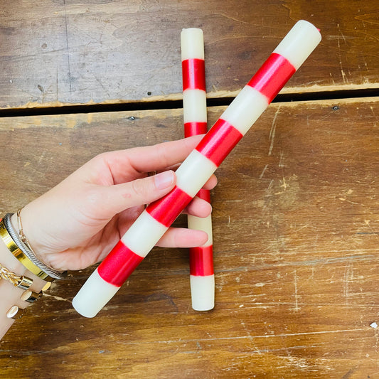 Flaire Red Striped Taper Candles