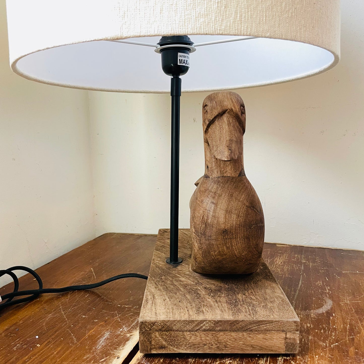Hand-Carved Mango Wood Duck Table Lamp