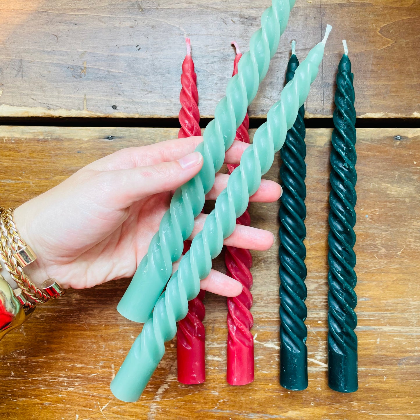 Mint Set of Twist Taper Candles