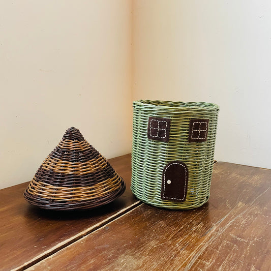 Hand-Woven Rattan House Basket with Lid