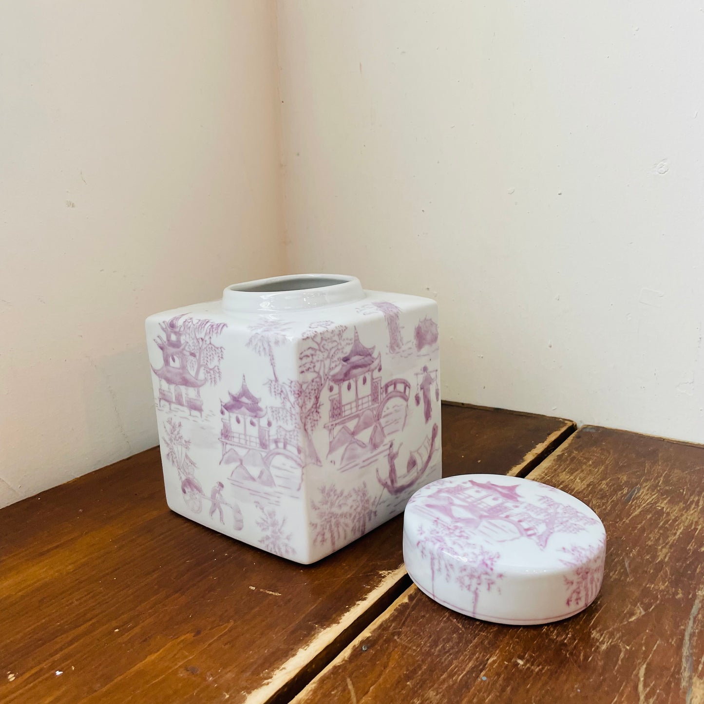 Purple & White Stoneware Ginger Jar