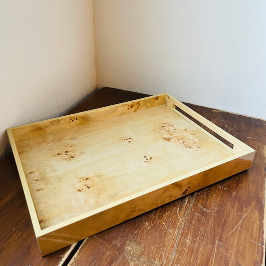 Burl Wood Rectangular Tray with Handles