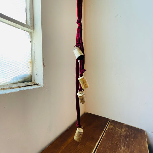 Metal Christmas Bell Cluster with Velvet Rope