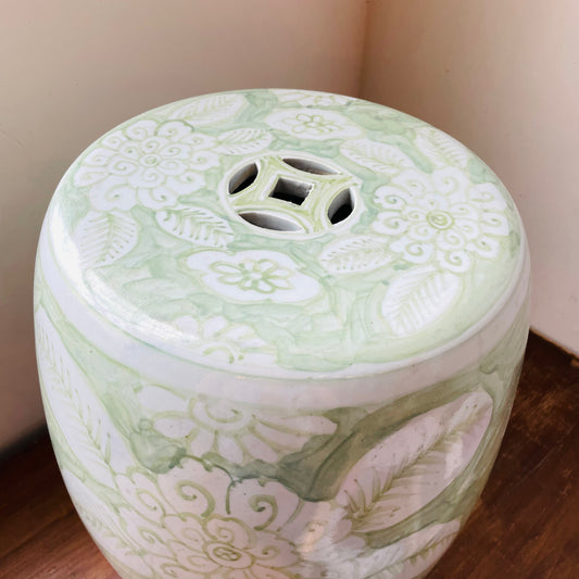 Green and White Porcelain Floral Garden Seat