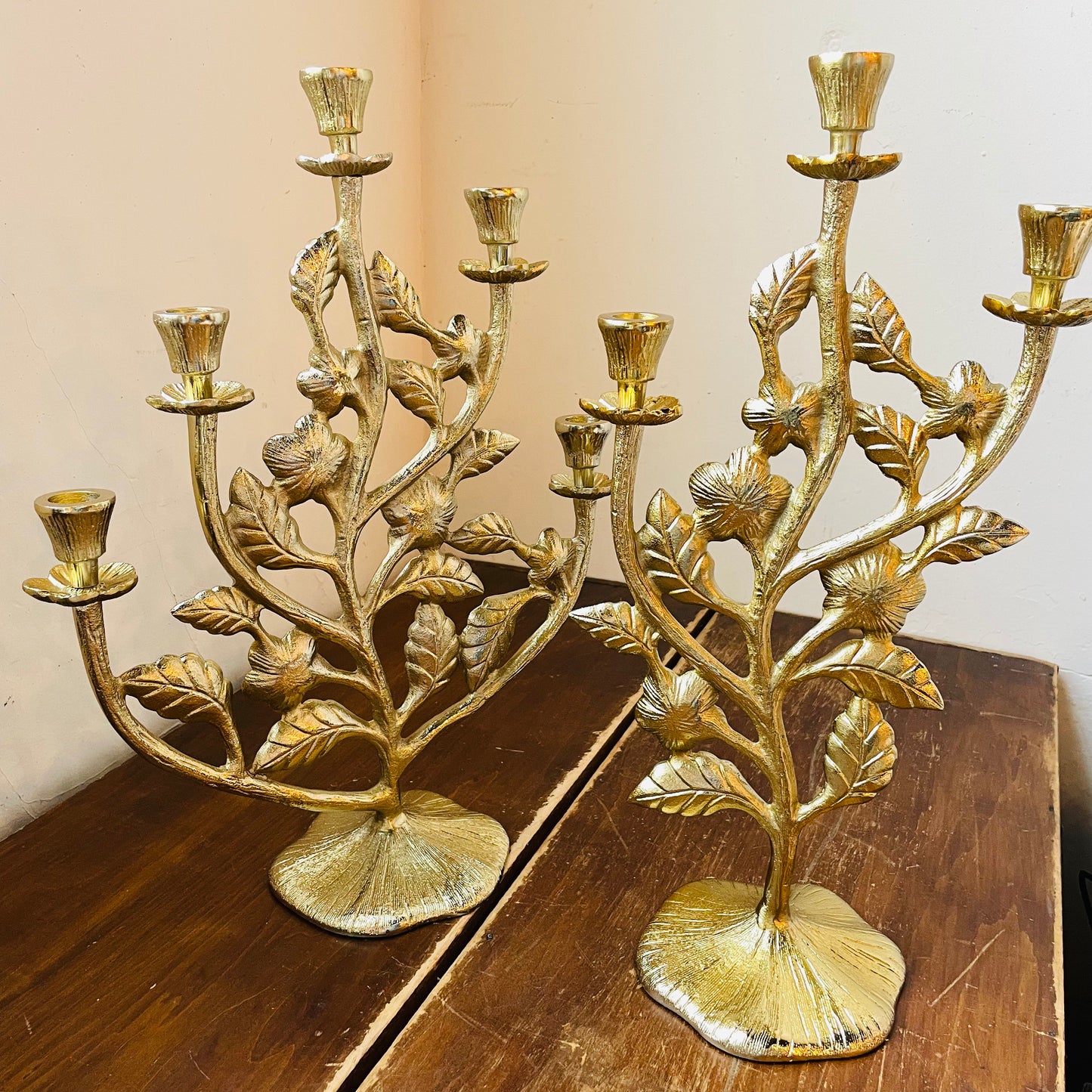 Golden Floral Branch Candelabra Set