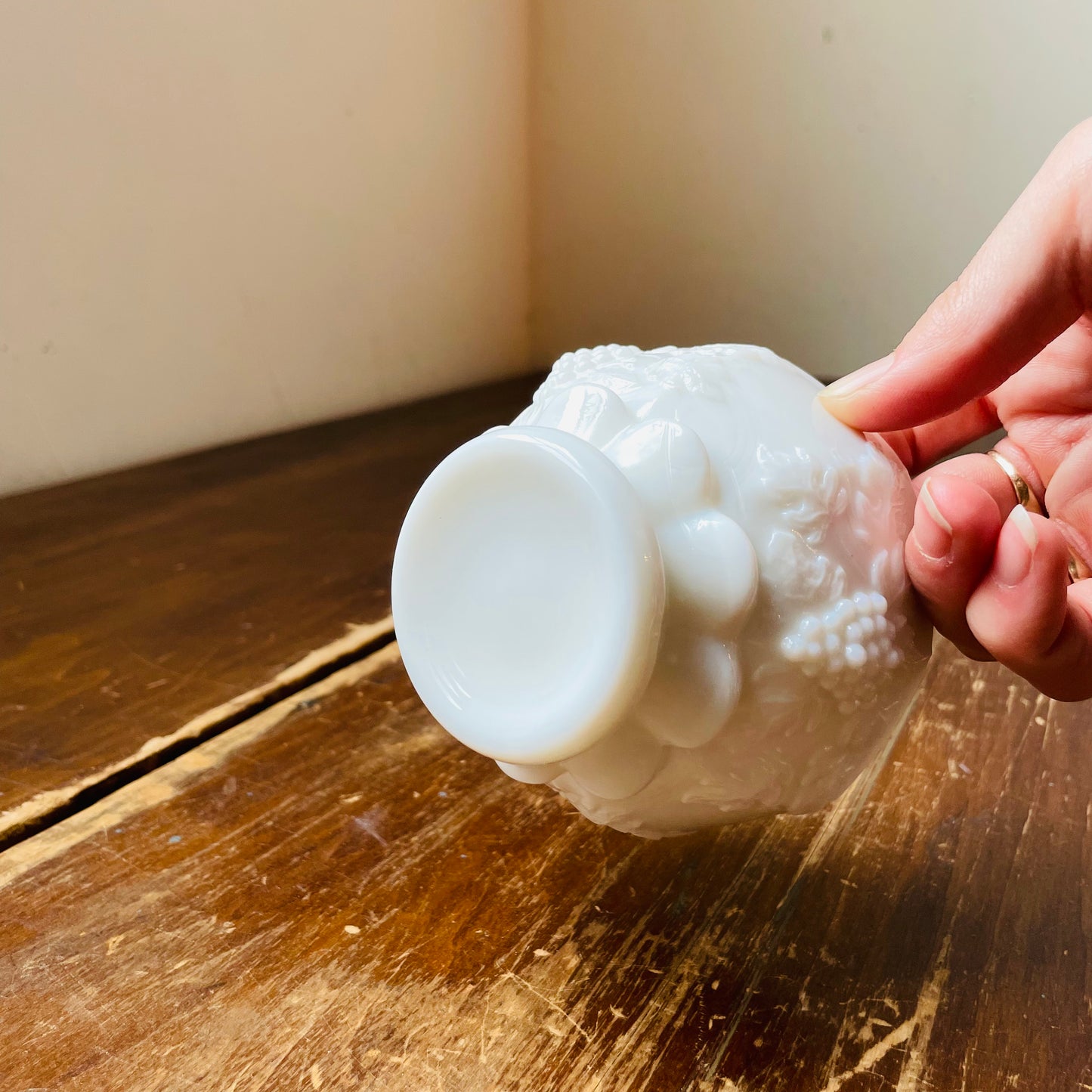 Westmoreland Paneled Grape Milk Glass Small Footed Bowl- Vintage