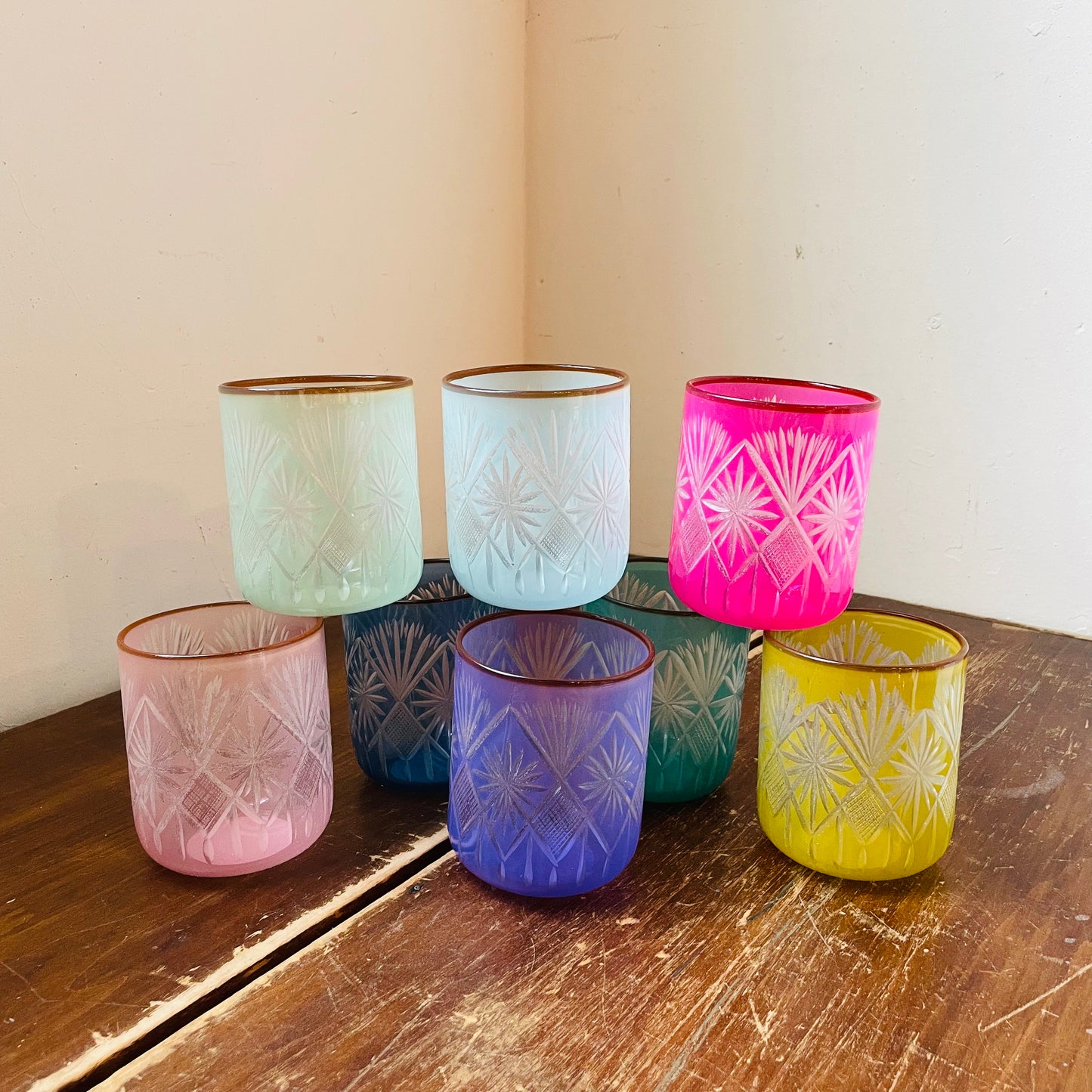 Fetched Etched Cut Glass Sipper Set