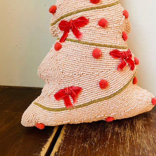 Beaded Pink & Velvet Bow Tree Shaped Pillow