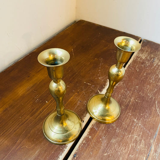 The Monterey Pair of Brass Candlestick Holders- Vintage