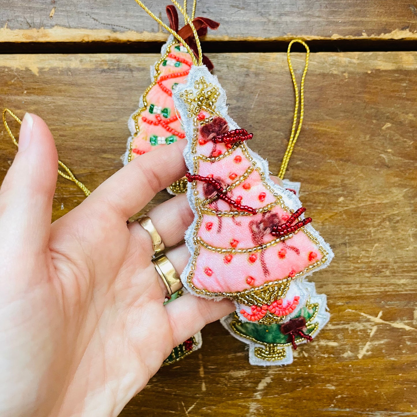 Handmade Beaded Fabric Christmas Tree Ornament