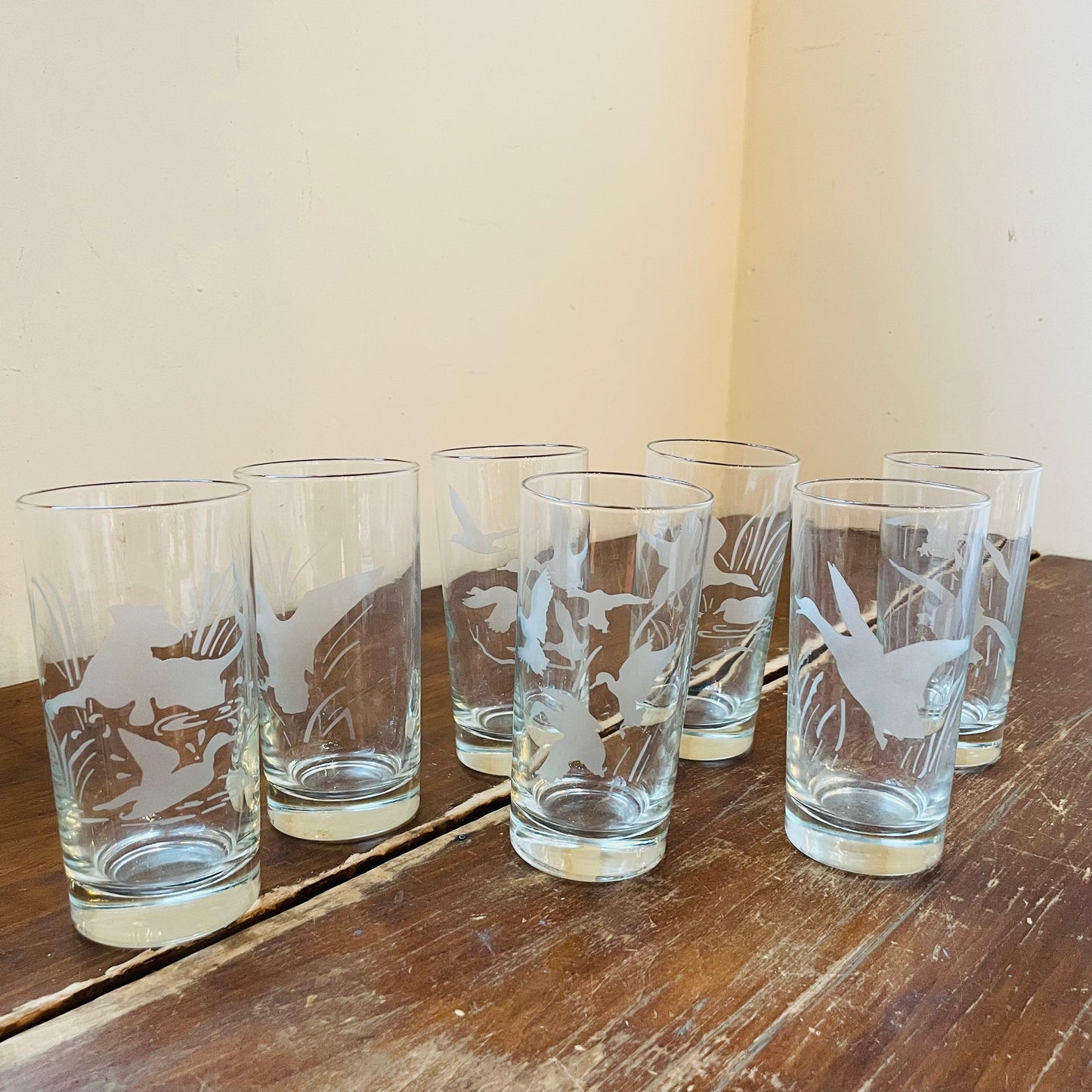 White Etched High-ball Waterfowl Hunting Glasses- Vintage