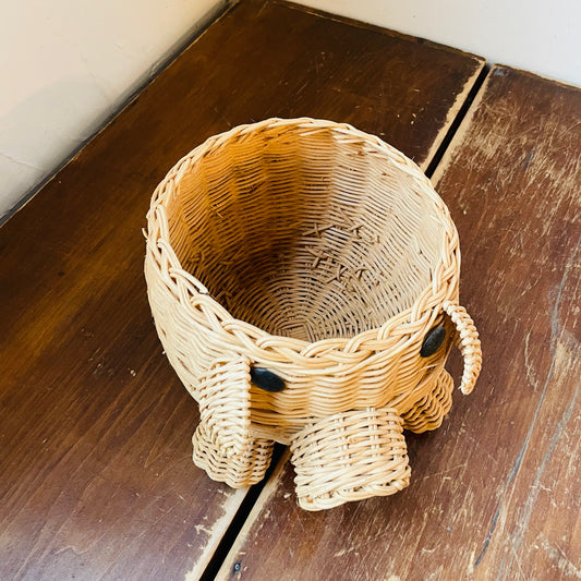Woven Wicker Pig Basket- Vintage