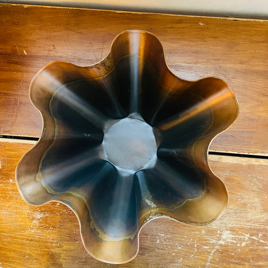 Oxidized Copper Ruffled Bowl
