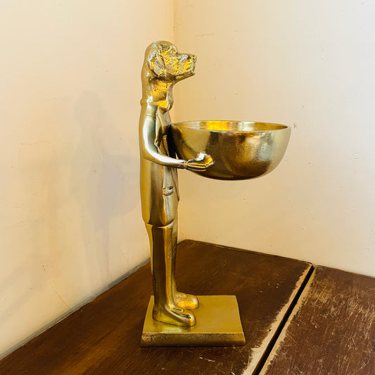 Golden Standing Labrador in Suit Holding a Bowl
