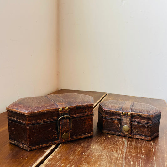 Alligator Leather Bound Storage Box Set- Vintage
