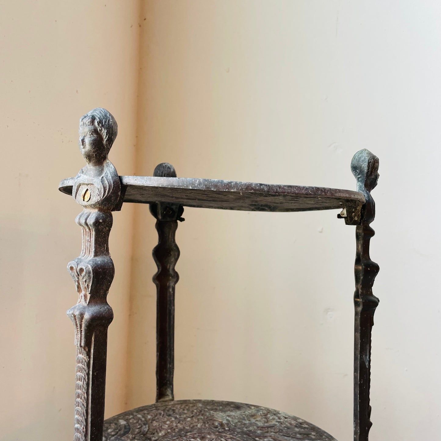 Iron Cherub Three Tiered Side Table- Vintage