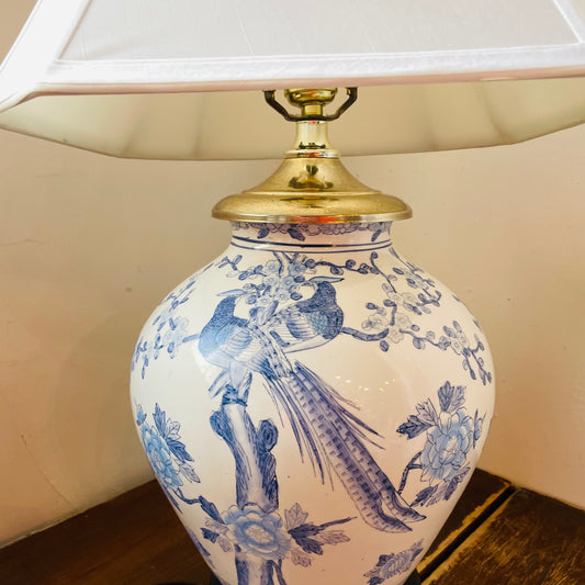 Pheasant Blue Chinoiserie Table Lamp- Vintage