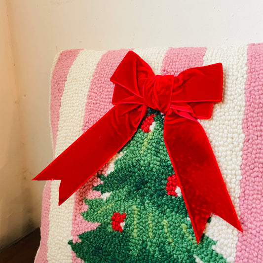 Pink Stripe Tree with Velvet Ribbon Pillow