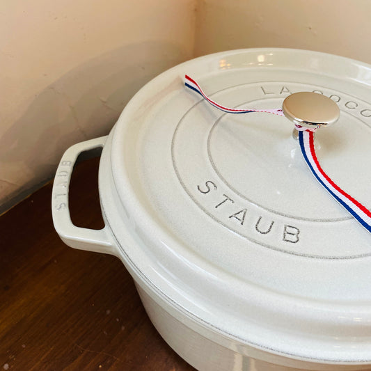 STAUB Cast Iron 7-qt Round Dutch Cocotte- White Truffle