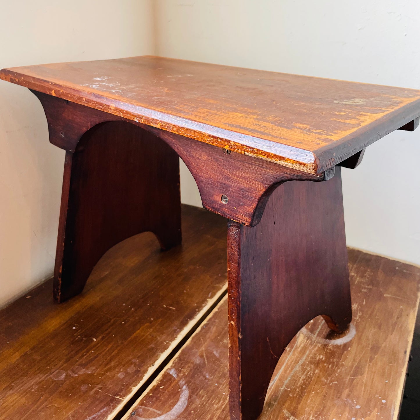 Dark Cherry Wood Mini Bench- Vintage