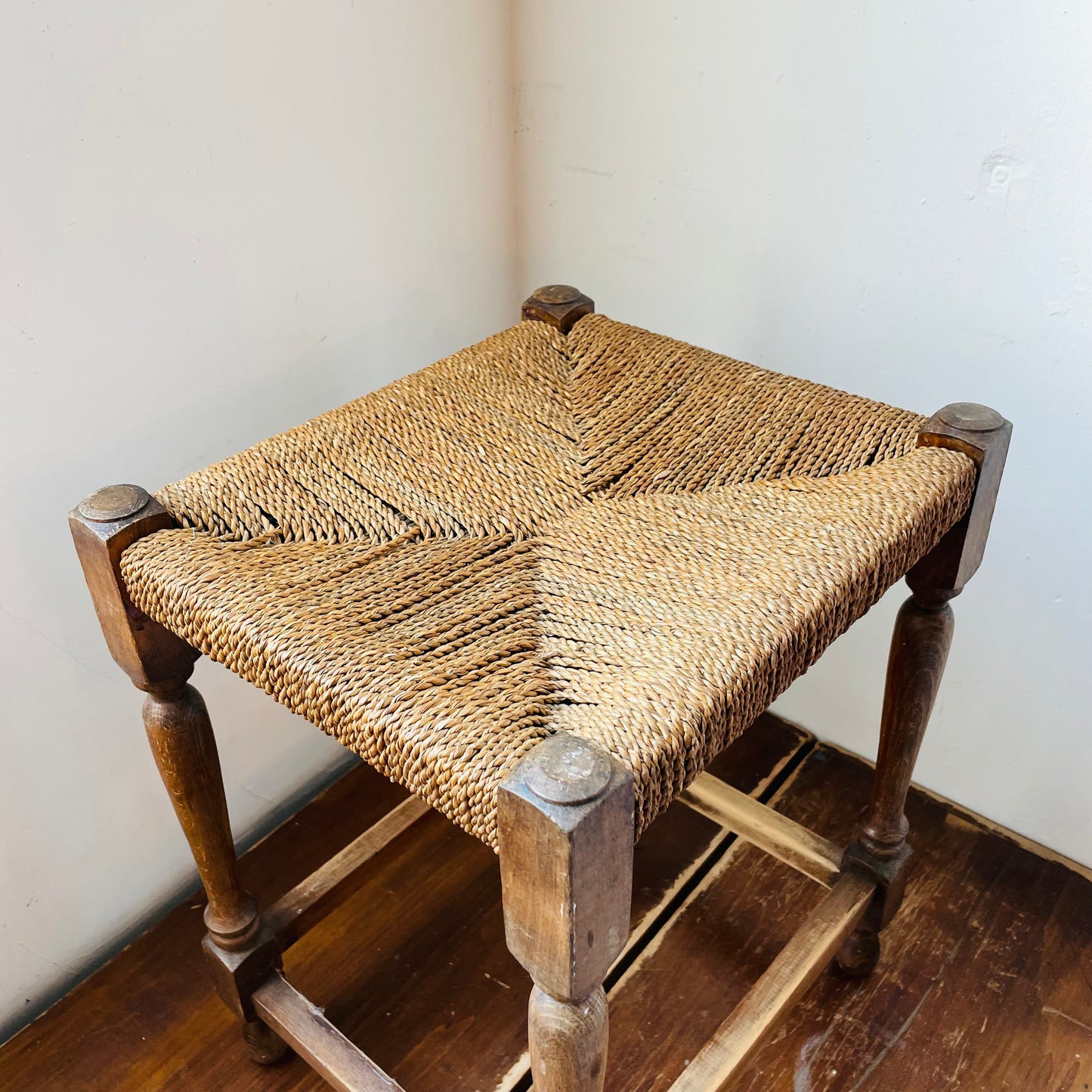 Dutch Woven Rush Stool- Vintage