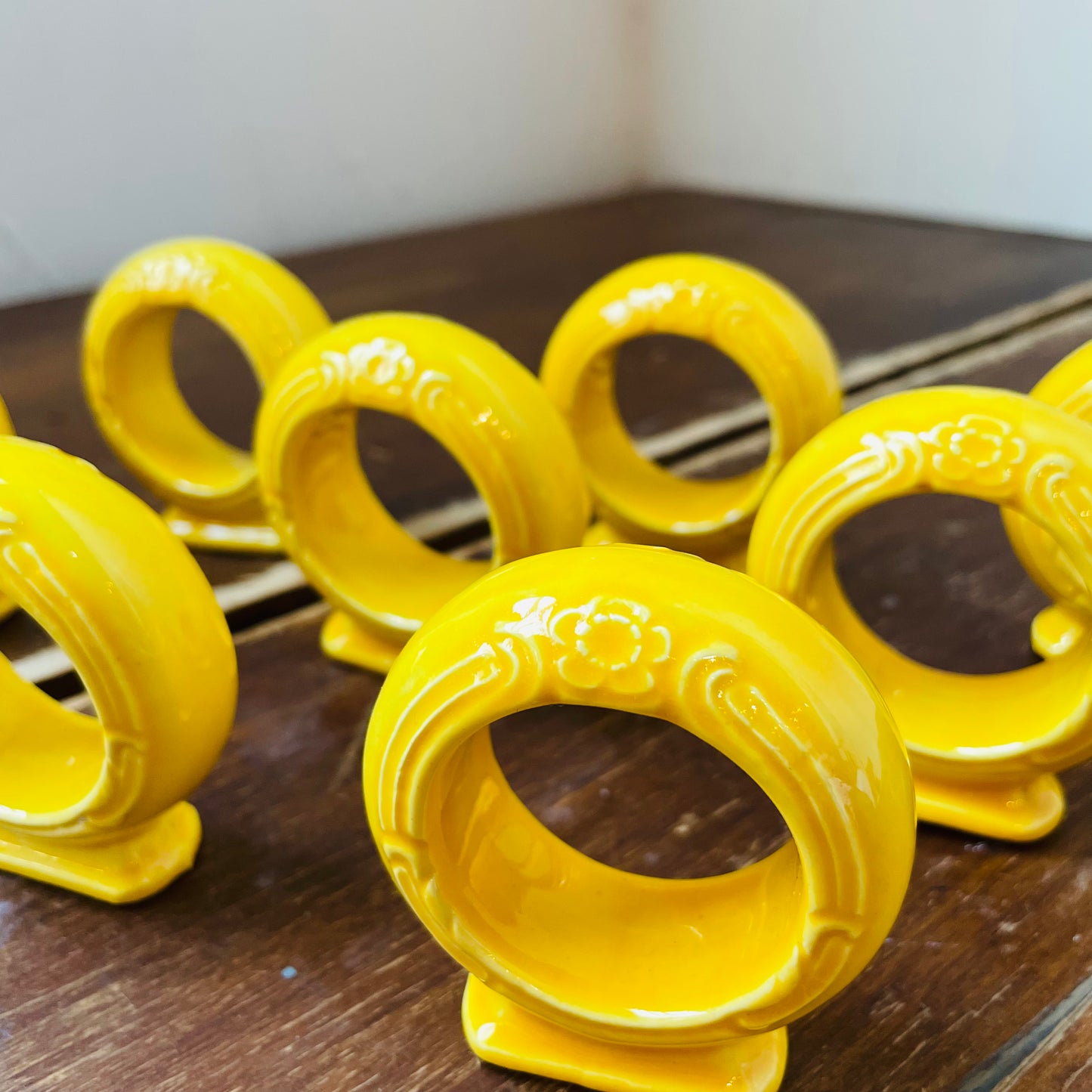 Frankoma Yellow Ceramic Napkin Rings- Vintage