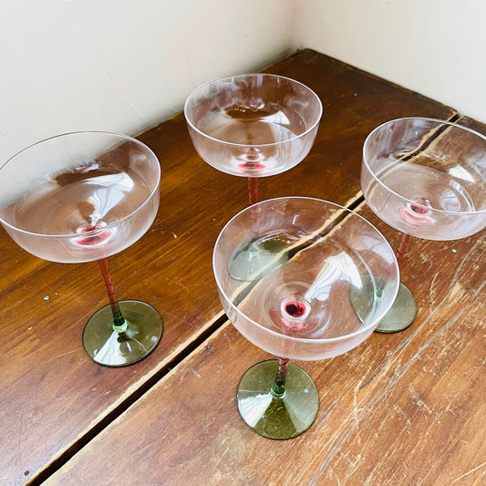 Pink & Green Coupe Glasses- Set of 3