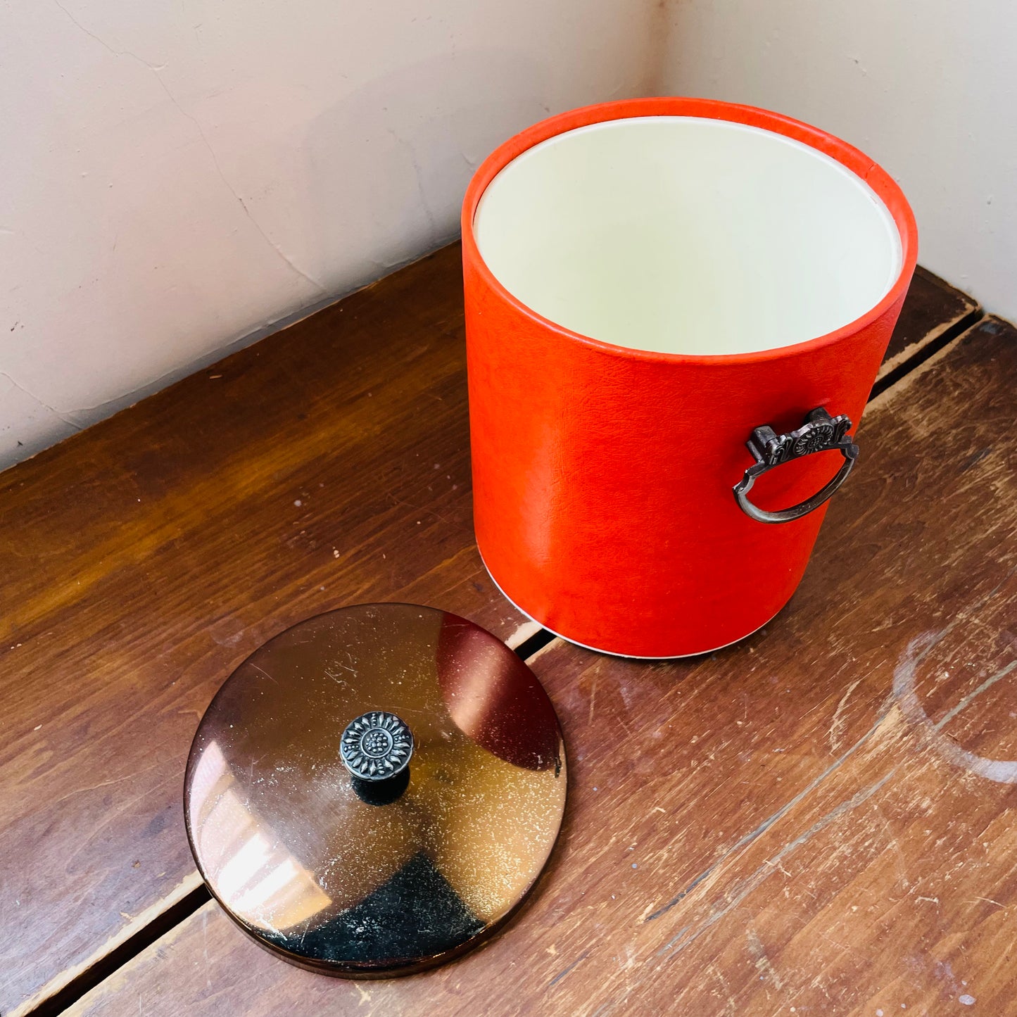 1960's Scarlet Orange Ice Bucket- Vintage