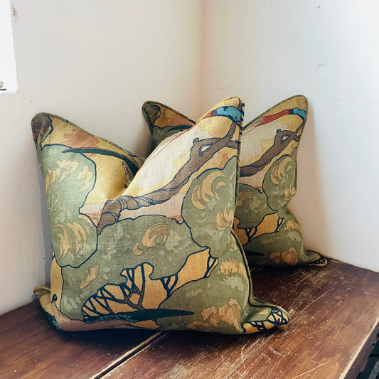 Taupe Double Sided Print Flying Ducks Pillow