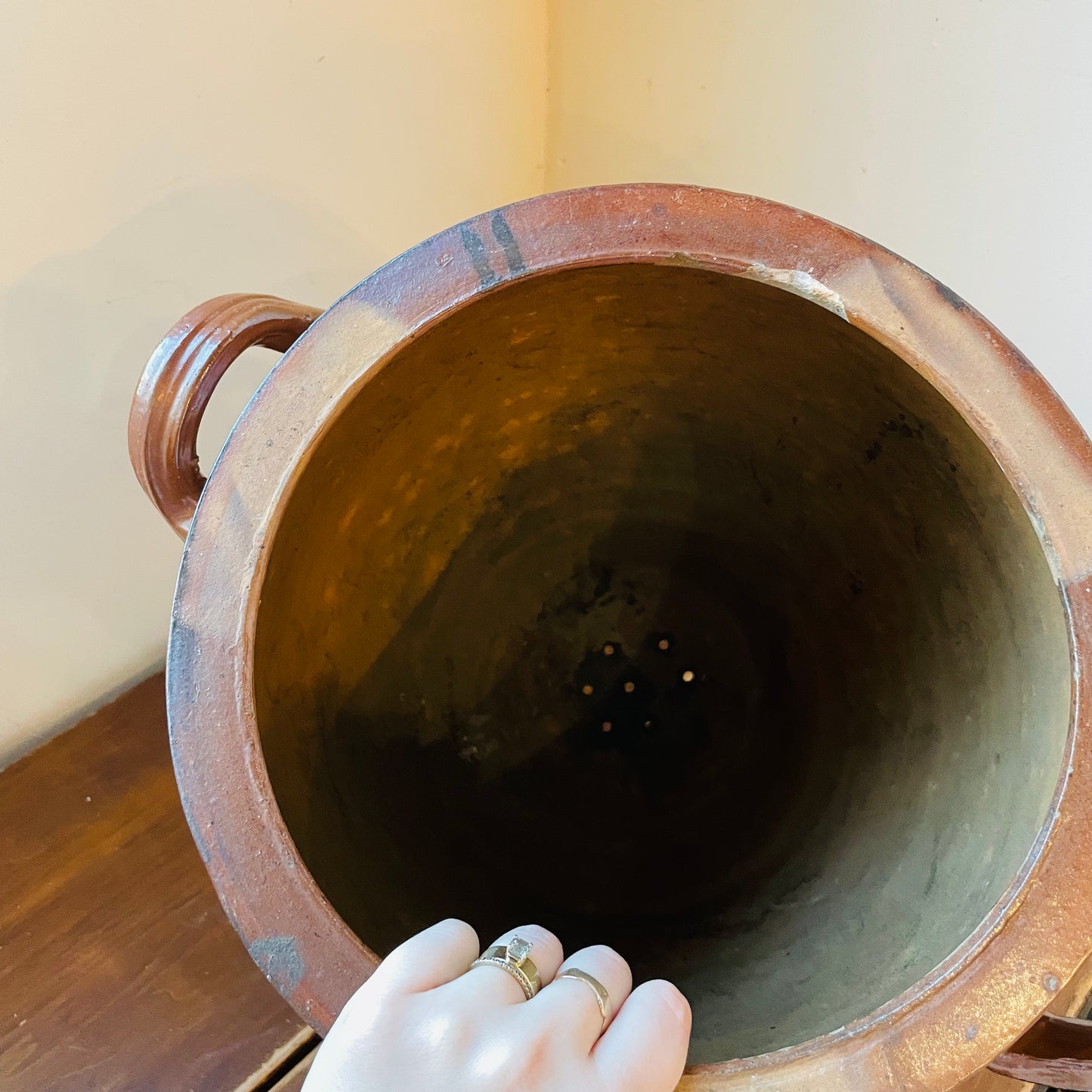 Medium Brown Glazed French Confit Pot- Antique