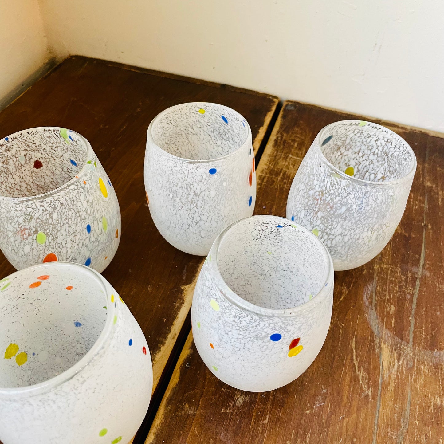 White Confetti Stemless Wine Glasses- Set of 6