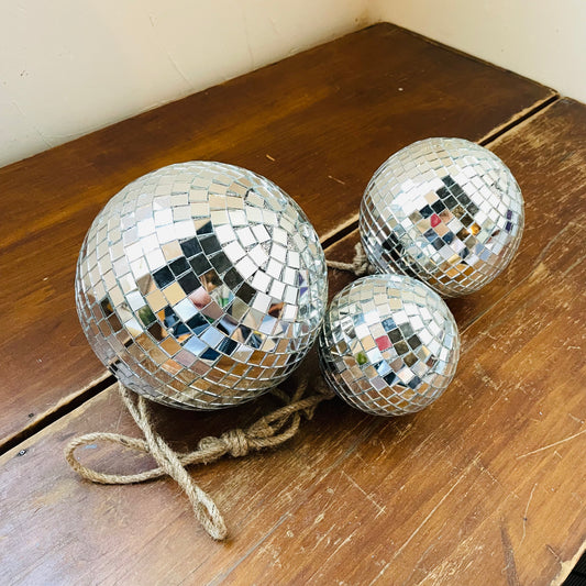 Three Disco Balls on Jute Rope