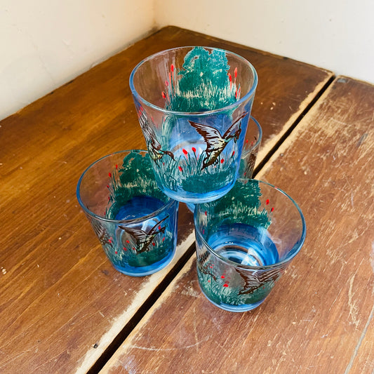 Painted Landing of Ducks Lowball Glass Set- Vintage