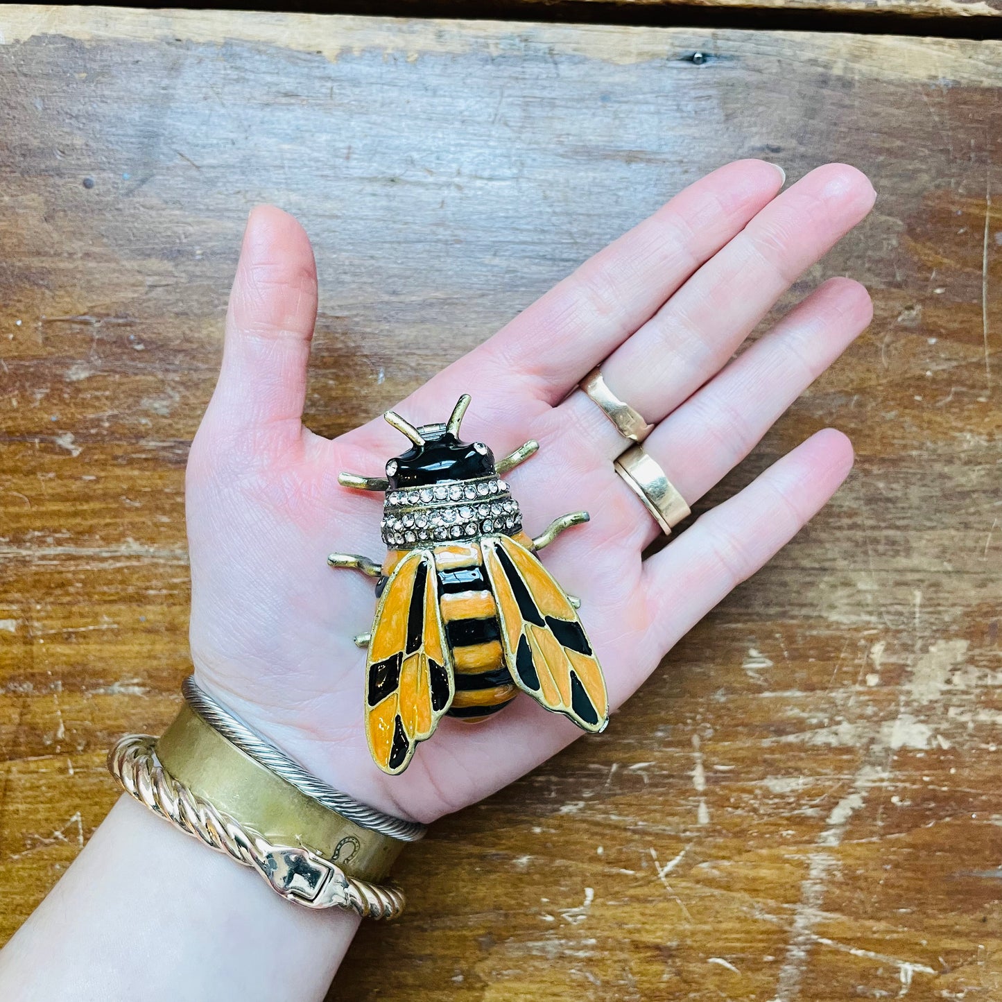 Enameled Metal Bee Shaped Trinket Box