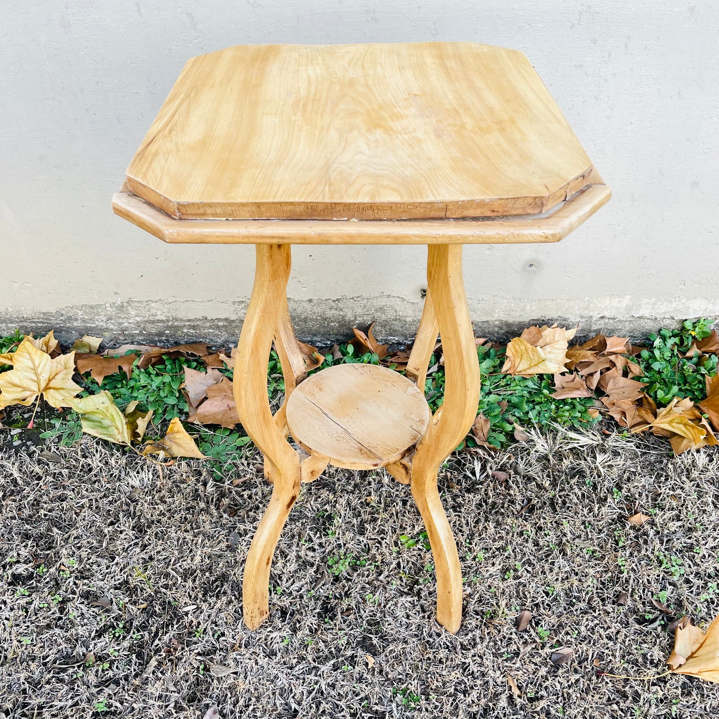 White Oak Octagon Top Plant Stand- Vintage