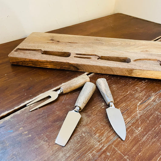 Mango Wood Cheese Board with Utensils