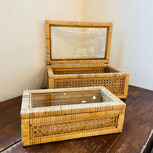 Woven Rattan & Wood Display Box
