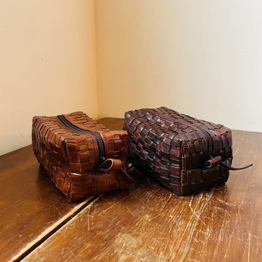 Chestnut Woven Leather Dopp Kit